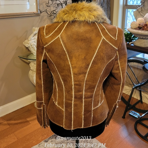Guess Faux Leather Faux Fur Removable Collar Faux Shearling Western Designer 720 - Picture 5 of 15